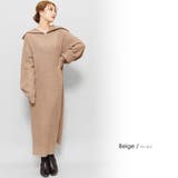ベージュ | セーラーカラージップニットワンピース 畔編み ボリューム袖 | mili an deni