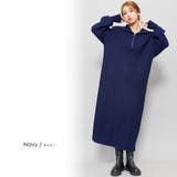 ネイビー | セーラーカラージップニットワンピース 畔編み ボリューム袖 | mili an deni