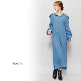 ブルー | セーラーカラージップニットワンピース 畔編み ボリューム袖 | mili an deni