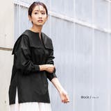 ブラック | レースセーラーカラーブラウス サイドスリット 長袖 | mili an deni