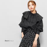 ブラック | 取り外しラッフル襟バンドカラーシャツ 長袖 黒 | mili an deni