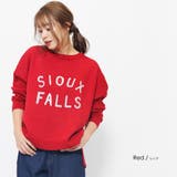 レッド | ロゴ入りニットトップス クルーネック ドロップショルダー | mili an deni