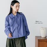 タイ付きストライプギャザーブラウス コットン ボウタイ付き | mili an deni | 詳細画像12 