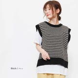 ブラック | ジャガードニットベスト クルーネック 黒 | mili an deni