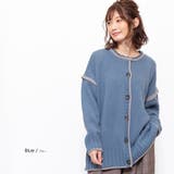 ブルーxグレー | 配色リンキング両A面カーディガン クルーネックドロップショルダー 長袖 | mili an deni