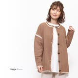 ベージュxアイボリー | 配色リンキング両A面カーディガン クルーネックドロップショルダー 長袖 | mili an deni