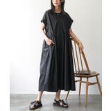 ブラック | 半袖前開きワンピース ノーカラー 比翼 | mili an deni