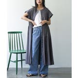 チャコール | 半袖前開きワンピース ノーカラー 比翼 | mili an deni