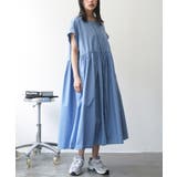 ダスティブルー | 半袖前開きワンピース ノーカラー 比翼 | mili an deni