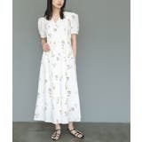 オフホワイト | 花柄カシュクールワンピース パフスリーブ フレア | mili an deni