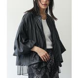 ブラック | 袖バルーンノーカラージャケット シャイニーコットン 綿 | mili an deni