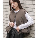 カーキ | 中綿ノーカラーバルーンベスト レディース 裾バルーン | mili an deni