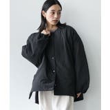 ブラック | サイドファスナーノーカラージャケット サイドスリット 長袖 | mili an deni