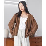 ブラウン | スウェードフロントジップペプラムブラウス Vネック ノーカラージップアップ | mili an deni