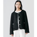 ブラック2 | ミックスツィードノーカラージャケット ノーカラー 柄入り | mili an deni