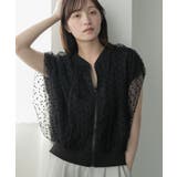 ブラック | ドットチュール フレンチスリーブ ジップブルゾン | mili an deni