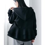 ブラック | バックフリル前開きジップパーカー フード プルオーバー | mili an deni