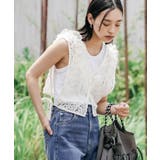 オフホワイト | コードレースショートベスト サイドリボン Vネック | mili an deni