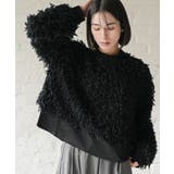 ブラック | ラメシャギーレイヤードニットプルオーバー 重ね着 クルーネック | mili an deni