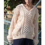 アイボリー | Vネックフリンジニットプルオーバー ケーブル編み Vネック | mili an deni