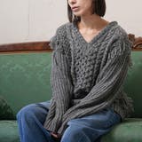 Vネックフリンジニットプルオーバー ケーブル編み Vネック | mili an deni | 詳細画像15 