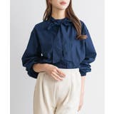ネイビー | リボンタイブラウス バルーンスリーブ 長袖 | mili an deni