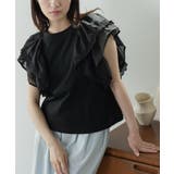 ブラック | ラッフルスリーブTシャツ レディース フリル袖 | mili an deni