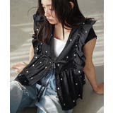 ブラック | ドット刺繍 フリルベスト レディース | mili an deni