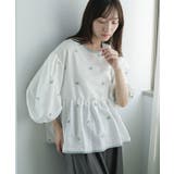 オフホワイト | 花柄刺繍 パイピングブラウス レディース | mili an deni
