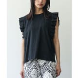 ブラック | タックフリルノースリーブTシャツ ショルダータック ノースリーブ | mili an deni