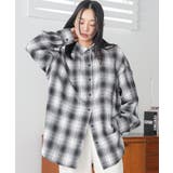 ブラック | オーバーサイズチェックシャツ レギュラーカラー コットン裾ラウンド | mili an deni