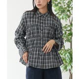 ブラック | シャーリングチェックシャツ クルーネック チェックシャツ | mili an deni