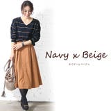 ネイビーxベージュ | ニット セーター Vネック | mili an deni