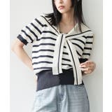 オフホワイト×ネイビー | セーラー半袖ニット 袖リボン サマーニット | mili an deni