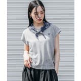 グレー | バンダナスカーフ付き半袖ニットトップス クルーネック シアートップス | mili an deni