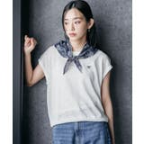 オフホワイト | バンダナスカーフ付き半袖ニットトップス クルーネック シアートップス | mili an deni