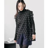 ブラック | パール付き花柄レースベスト クルーネック コットンレース | mili an deni