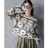 ブラック | クロシェ花柄プルオーバートップス かぎ針 クルーネック | mili an deni