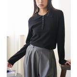 ブラック | ポロニットプルオーバー トップス ポロ襟 | mili an deni
