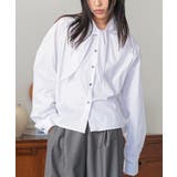 オフホワイト | タイ付きストライプギャザーブラウス コットン ボウタイ付き | mili an deni