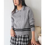 グレー | ポロケーブルニットプルオーバー トップス ポロ襟 | mili an deni