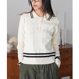 オフホワイト | ポロケーブルニットプルオーバー トップス ポロ襟 | mili an deni