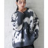 チャコール | カウ柄シャギーニットプルオーバー トップス 厚手 | mili an deni