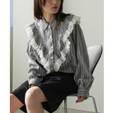 グレー | チェストフリルストライプブラウス ブラウス レディース | mili an deni