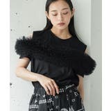 ブラック | チェストチュールTシャツ レディース 半袖 | mili an deni