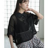 ブラック | 襟フリルメッシュポロプルオーバー レディース 半袖 | mili an deni
