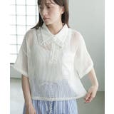 アイボリー | 襟フリルメッシュポロプルオーバー レディース 半袖 | mili an deni