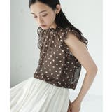 ブラウン | ノースリーブドットシアーブラウス レディース ドット柄 | mili an deni