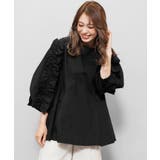 ブラック | 【ク綿100%コードフリルブラウス ボリューム袖 袖コンシャス | mili an deni