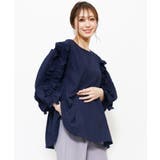 ネイビー | 【ク綿100%コードフリルブラウス ボリューム袖 袖コンシャス | mili an deni